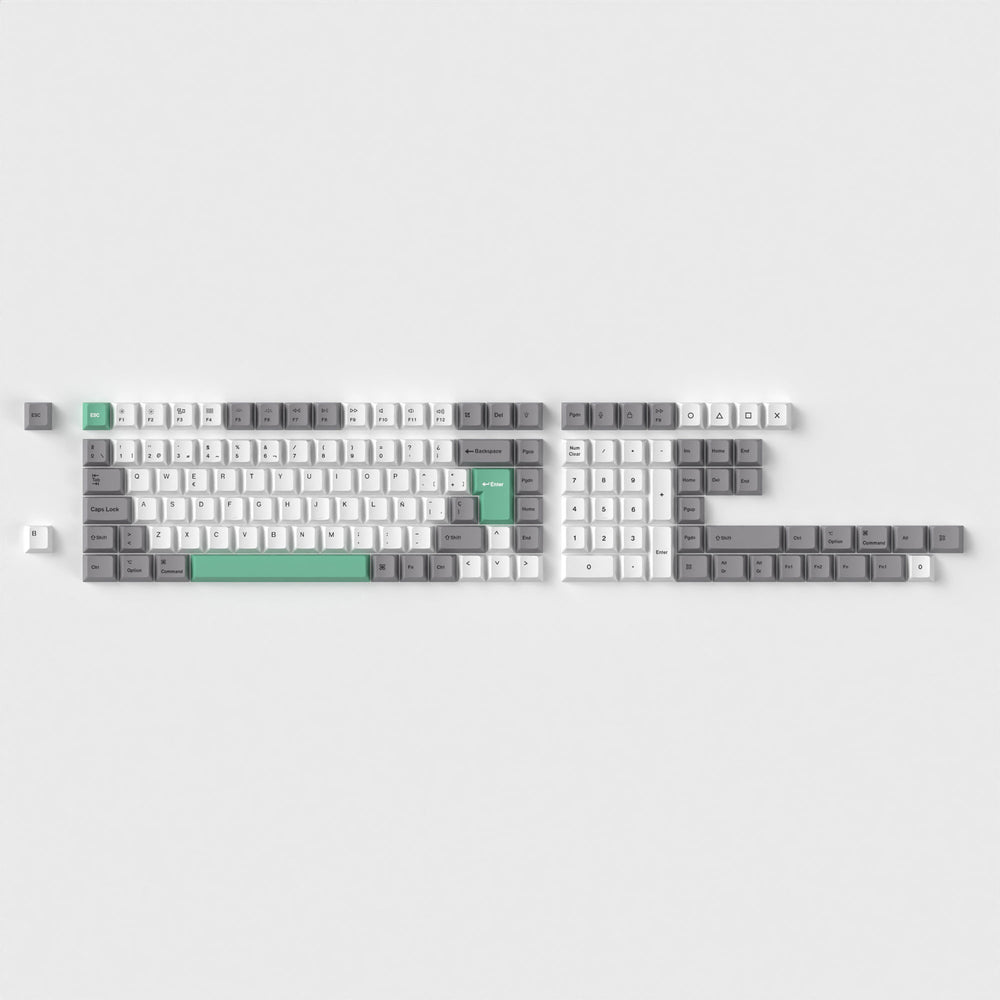 ISO Cherry Profile Dye-Sub PBT Komplettset Tastenkappen-Set – Grau, Weiß, Mint