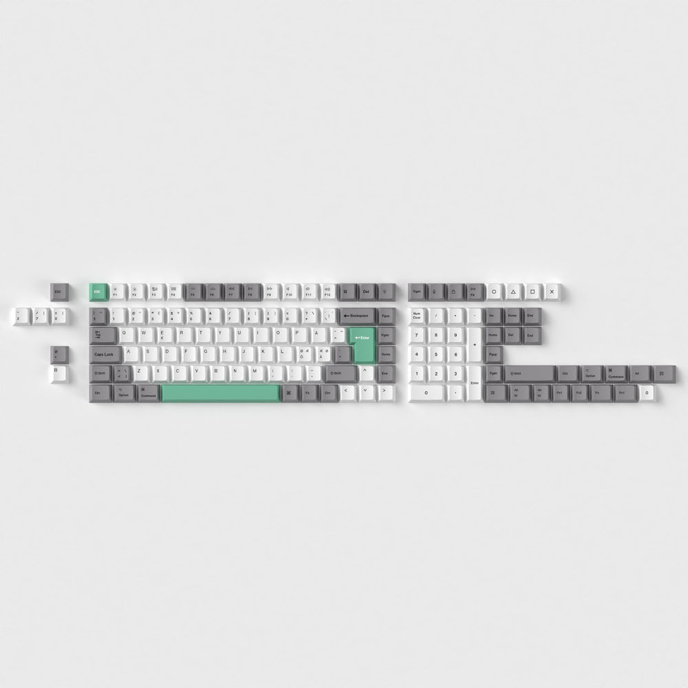 ISO Cherry Profile Dye-Sub PBT Komplettset Tastenkappen-Set – Grau, Weiß, Mint