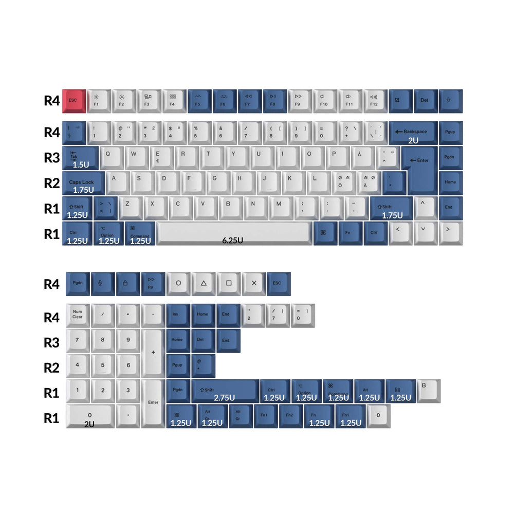 ISO Cherry Profile Dye-Sub PBT Komplettset Tastenkappen-Set – Modernes Blau