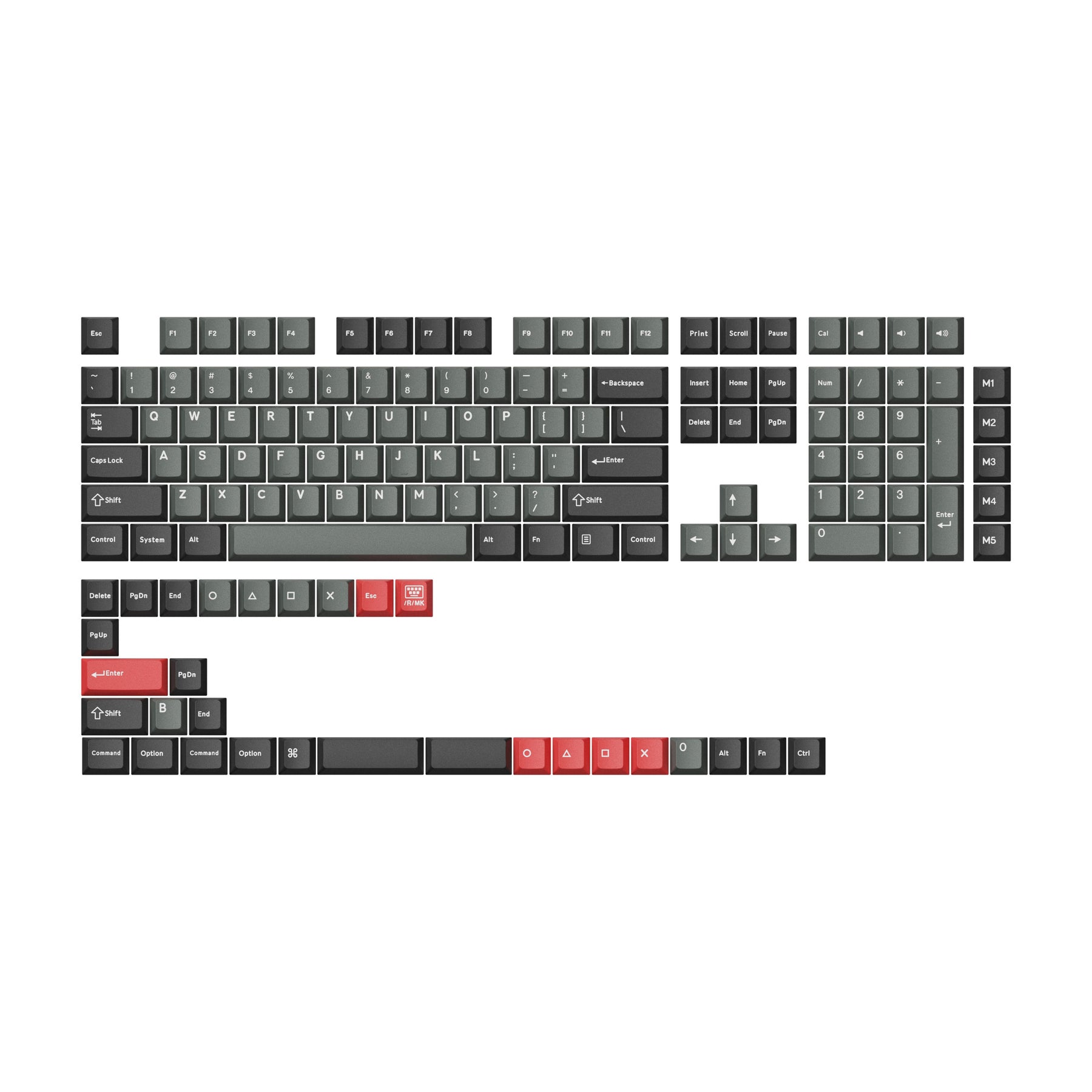 Cherry-Profil Double-Shot PBT vollständiges Tastenkappen-Set - Dolch Rot, Grau Weiß Minze, Blau Schwarz Gelb