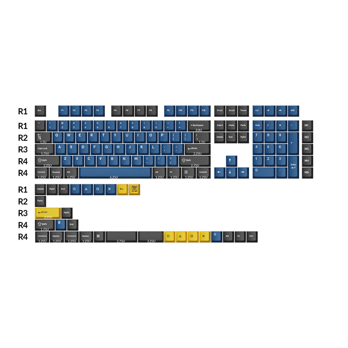 Cherry-Profil Double-Shot PBT vollständiges Tastenkappen-Set - Dolch Rot, Grau Weiß Minze, Blau Schwarz Gelb