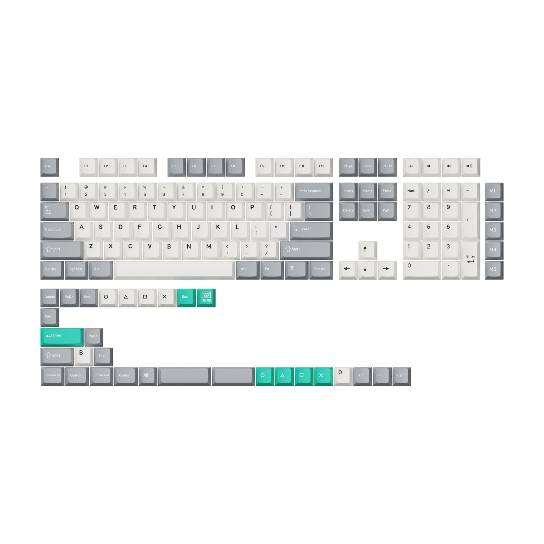 Cherry Profile Double-Shot PBT Full Set Keycaps - Dolch Red, Gray White Mint, Blue Black Yellow