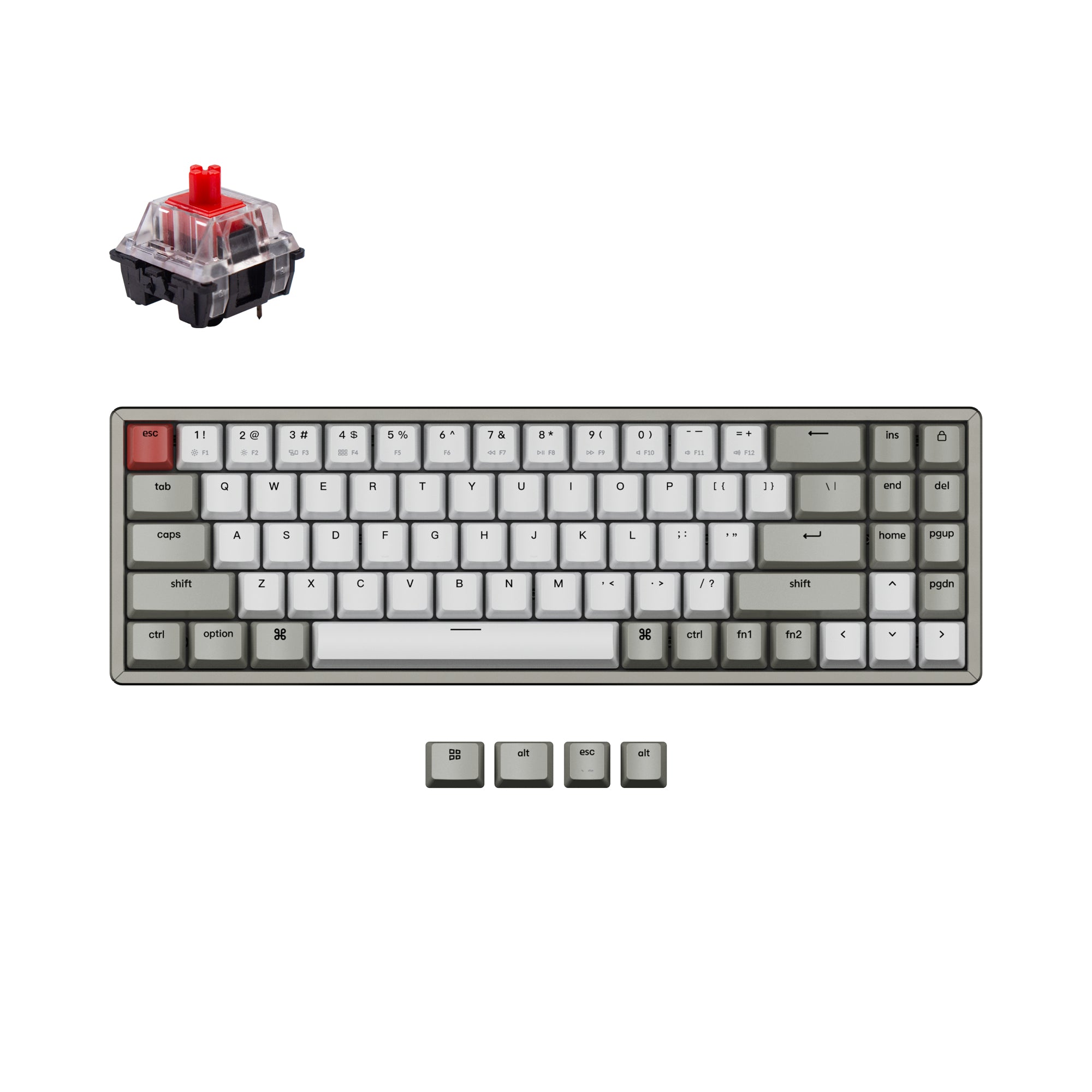 Keychron K14 70 percent layout non-backlight aluminum wireless mechanical keyboard for Mac Windows with hot-swappable Keychron mechanical red switches compatible with Gateron Cherry Kailh and Panda switches