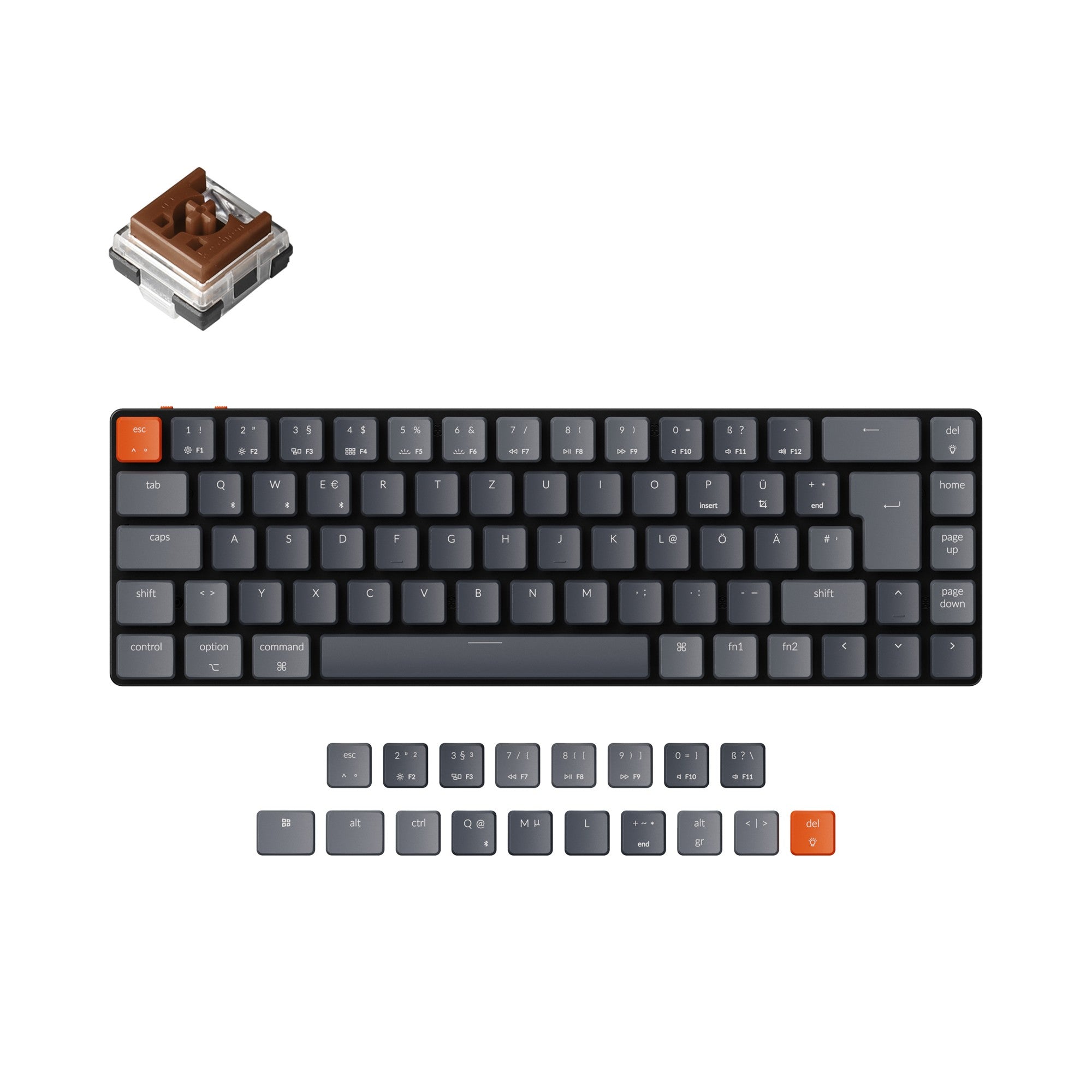 Keychron K7 ultra slim compact wireless mechanical keyboard for Mac Windows low profile Optical brown switch RGB backlight German ISO DE layout