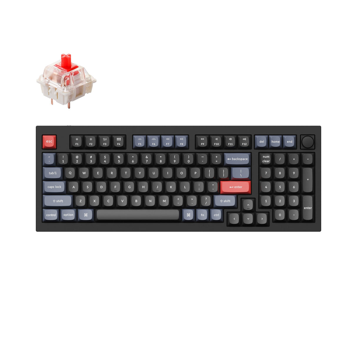 Keychron Q5 QMK VIA custom mechanical keyboard 1800 compact 96 percent layout full aluminum black frame B knob for Mac Windows RGB backlight with hot swappable Gateron G Pro switch red