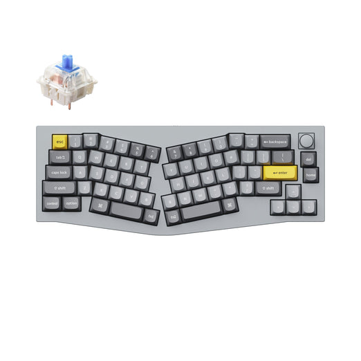 Keychron Q8 QMK/VIA custom mechanical keyboard Alice layout knob version full aluminum grey frame for Mac Windows Linux fully assembled Gateron G Pro switch blue