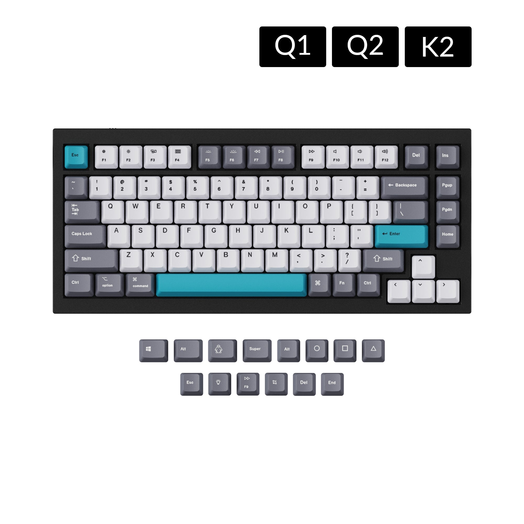 OEM Dye-Sub PBT Tastenkappen-Set - Grau Weiß Blau